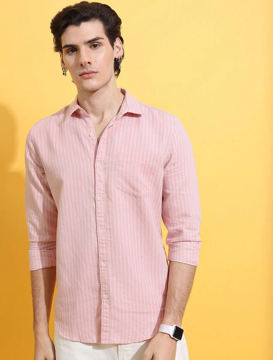 Men's Cotton Stripped Casula Shirt Regular Fit Full Sleeves