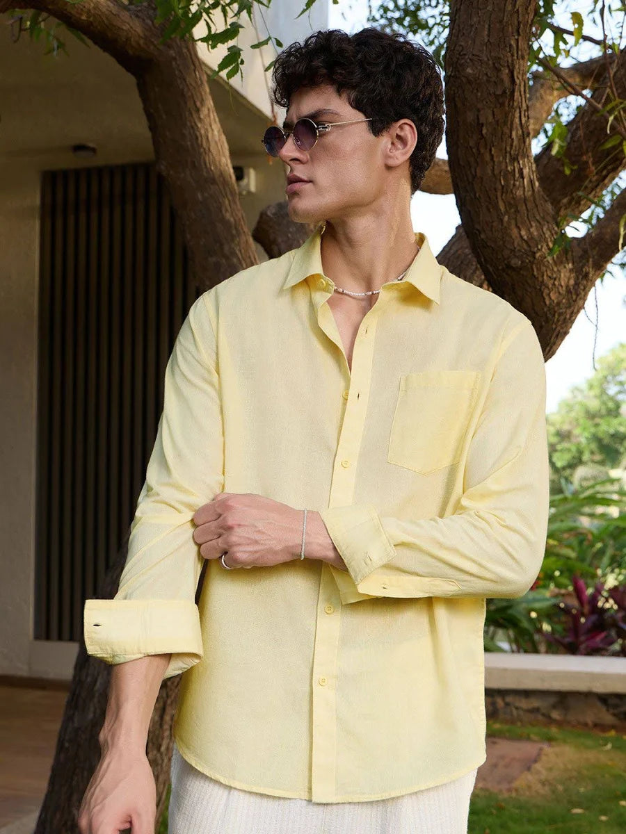 Men's Cotton Linen Casual Shirt Regular Fit Full Sleeve