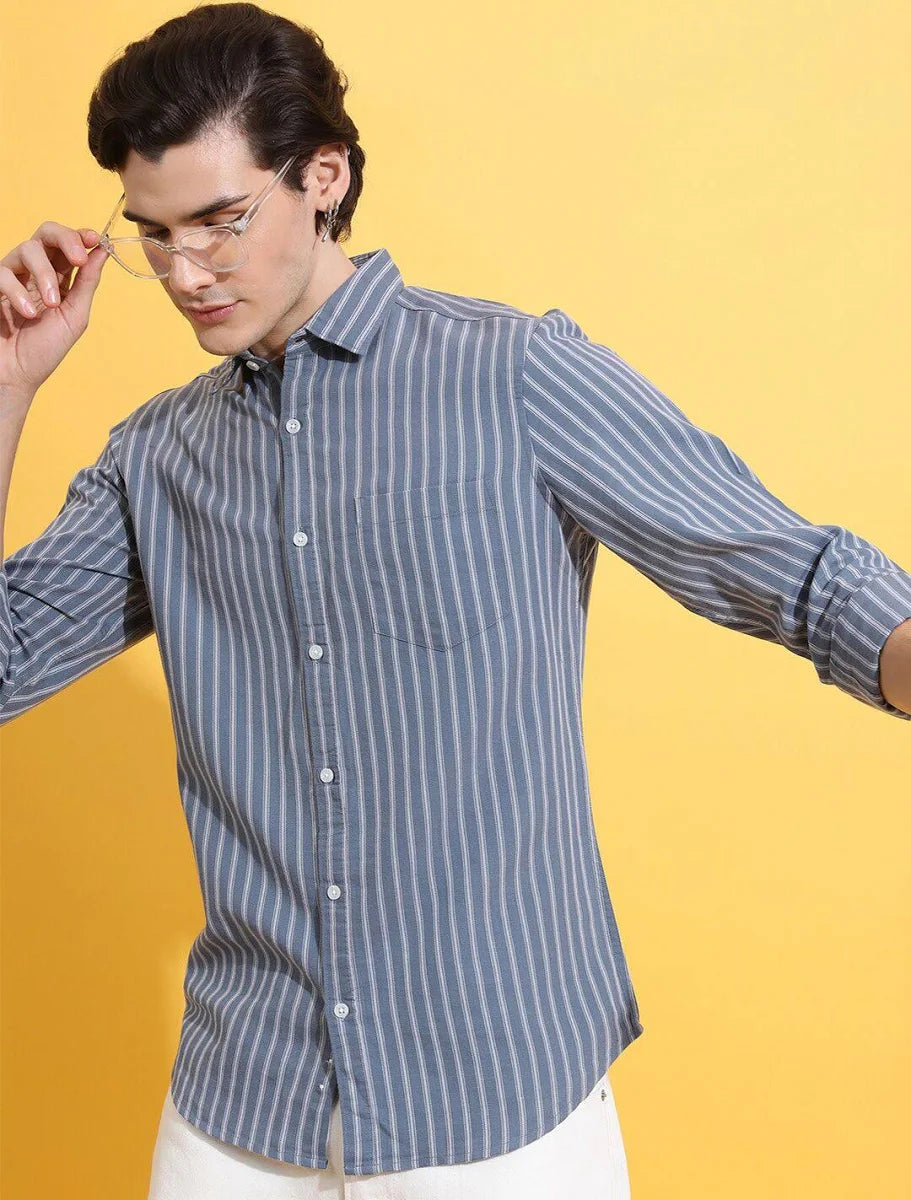 Men's Cotton Stripped Casula Shirt Regular Fit Full Sleeves