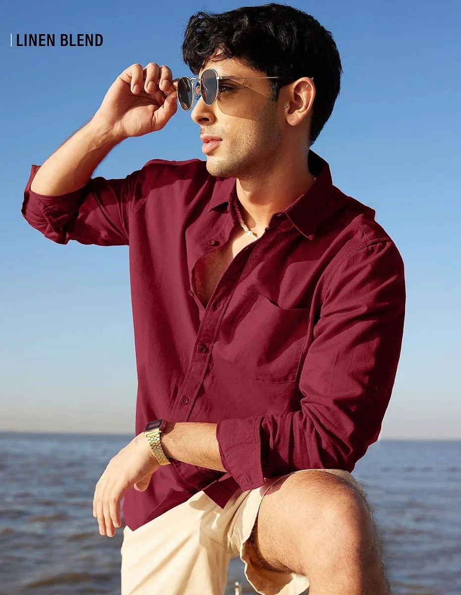 Men's Cotton Linen Casual Shirt Regular Fit Full Sleeve