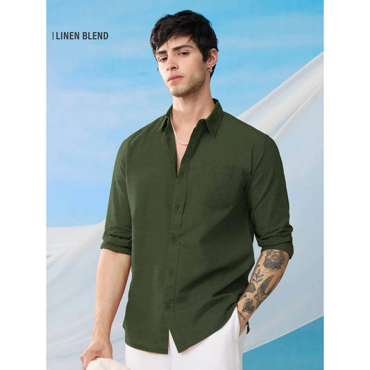 Men's Cotton Linen Casual Shirt Regular Fit Full Sleeve